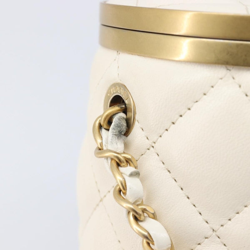 Chanel Crown Box Vanity Quilted Lambskin White Leather Bag