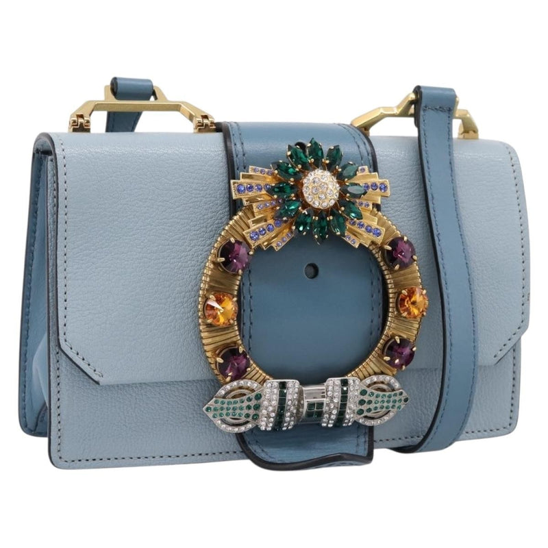 Miu Miu Madras Crystal Buckle Leather Blue Bag