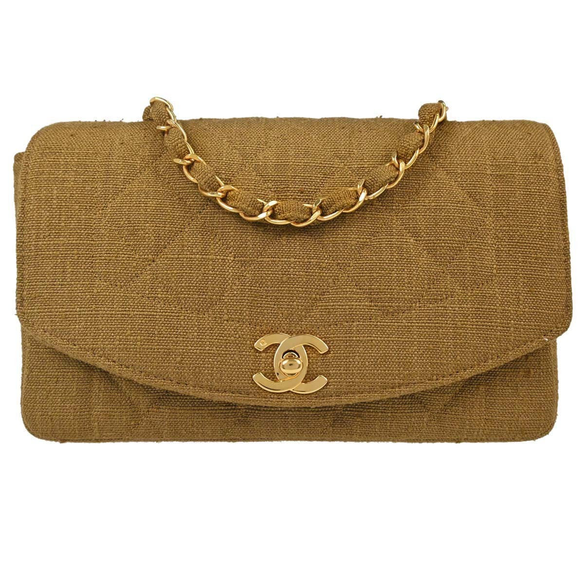 Chanel Vintage Diana Flap Quilted Canvas Brown Bag