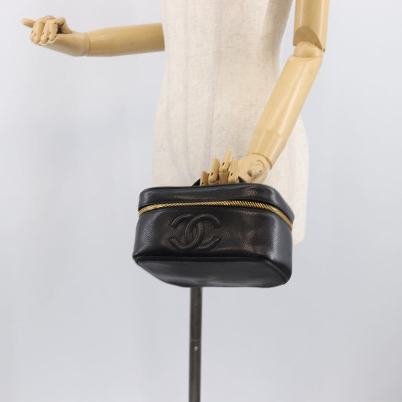 Chanel Vintage Timeless Cosmetic Case Caviar Black Leather Bag