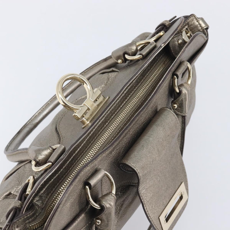Salvatore Ferragamo Vintage Gancini Top Handle Leather Gold Bag