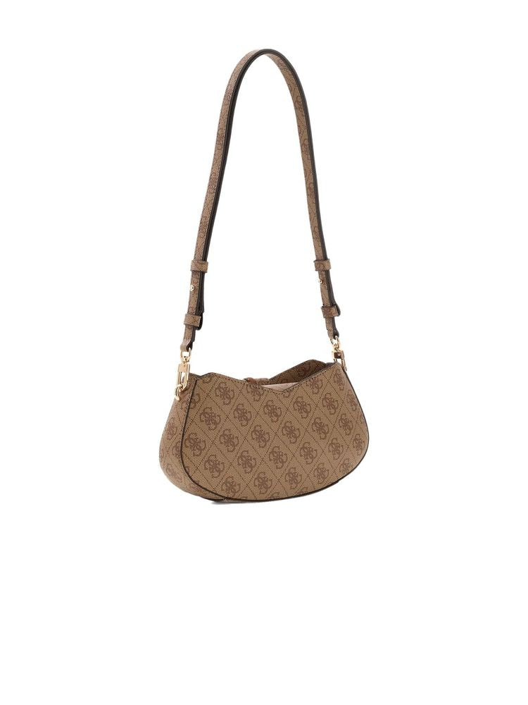 Guess Logo-Patterned Polyurethane Shoulder Bag — Beige
