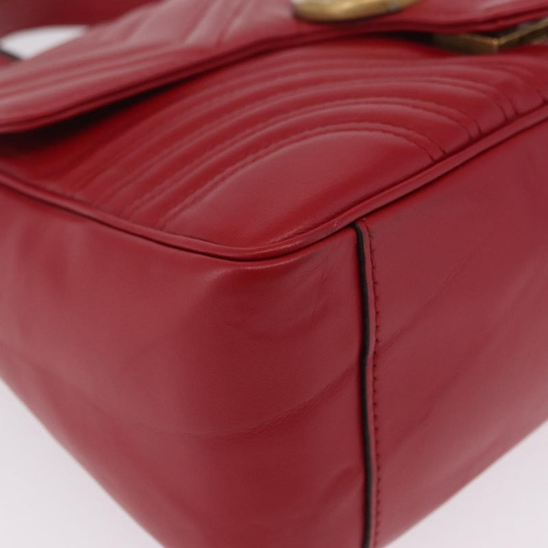 Gucci Gg Marmont Top Handle Matelasse Leather Red Bag