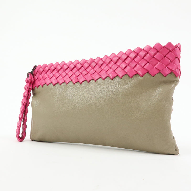 Bottega Veneta Zip Pouch Clutch Intrecciato Nappa Beige Leather