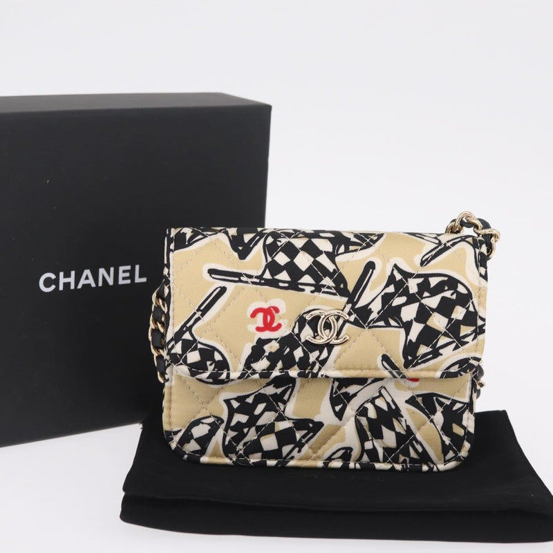 Chanel Flap Card Holder On Chain Quilted Printed Canvas Multicolour Bag