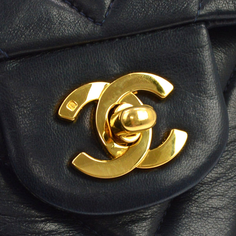 Chanel Vintage Classic Double Flap Chevron Lambskin Black Leather Bag