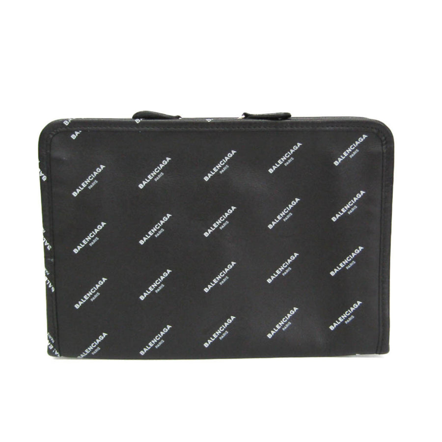 Balenciaga Logo Bazar Leather Black Bag