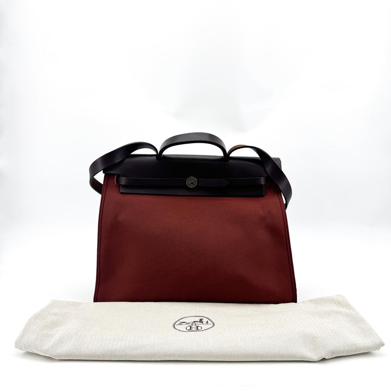Hermes Herbag Zip Leather And Toile Brown Canvas Bag
