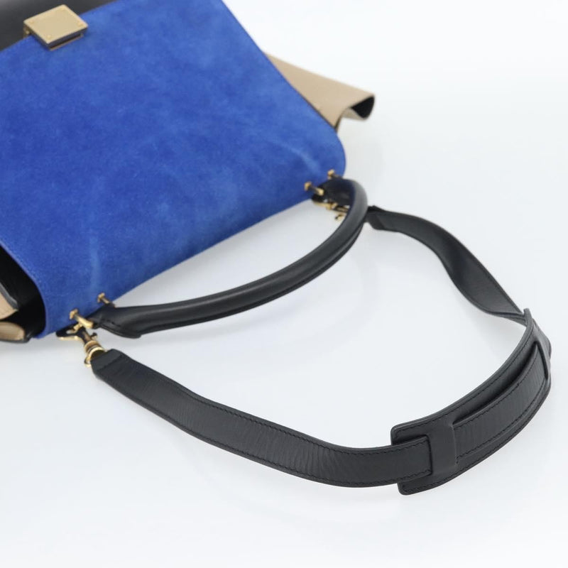 Celine Trapeze Leather With Suede Blue Bag