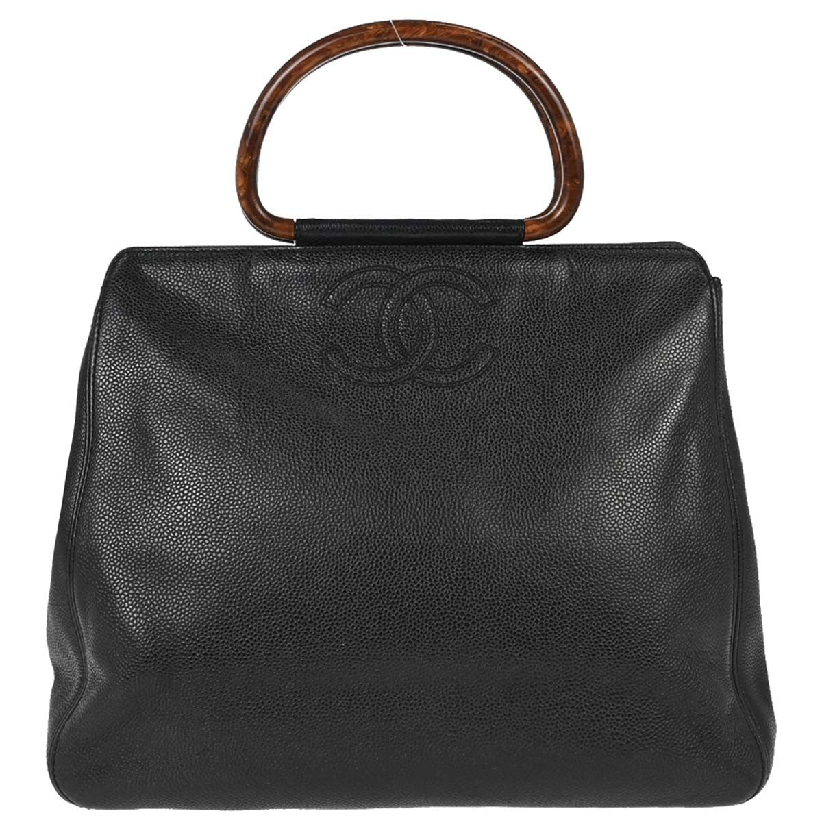 Chanel Vintage Wooden Caviar Black Leather Bag