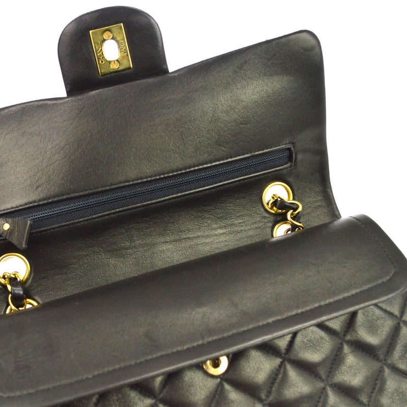 Chanel Classic Timeless Double Flap Quilted Lambskin Black Leather Bag