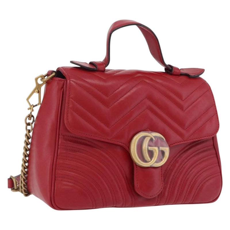 Gucci Gg Marmont Top Handle Matelasse Leather Red Bag
