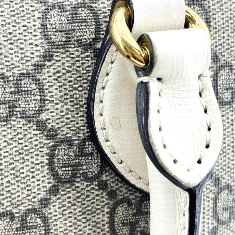 Gucci Horsebit 1955 Top Handle Gg Coated Canvas With Leather White Bag