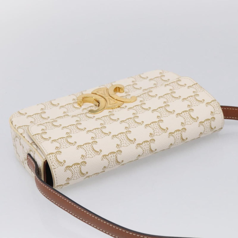 Celine Triomphe East-West Coated Canvas White Leather Bag