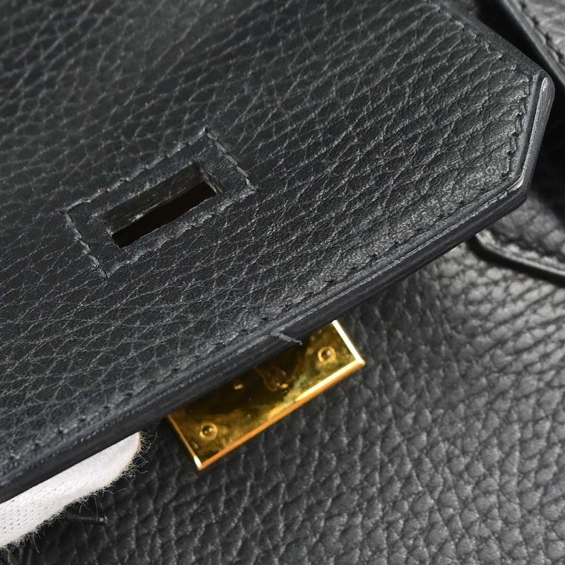 Hermes Birkin Black Clemence With Gold Hardware Leather Bag