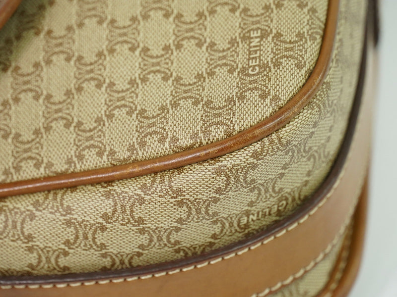 Celine Vintage Macadam Canvas And Leather Beige Bag