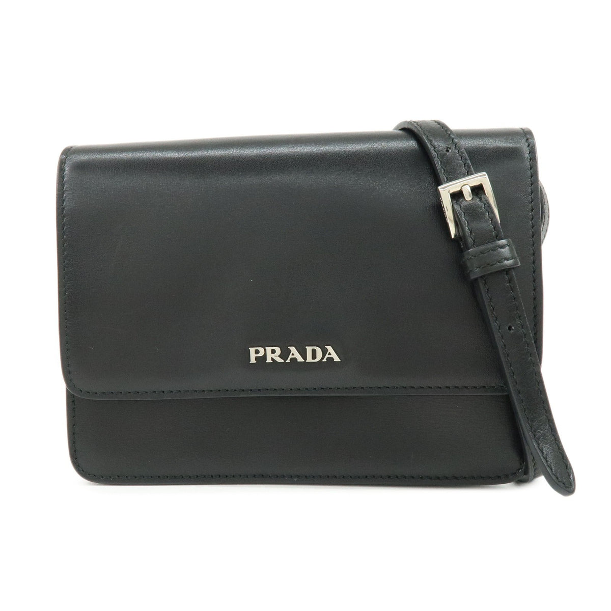 Prada Wallet On Strap City Calfskin Black Leather Bag