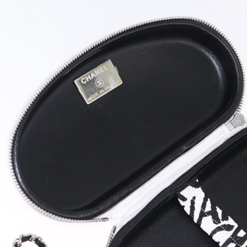 Chanel Coco Neige Zip Around Sunglasses Case With Chain Printed Leather White