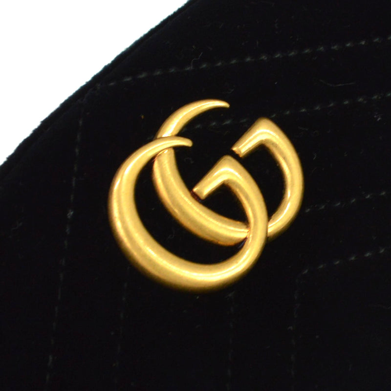 Gucci Gg Marmont Belt Embellished Matelasse Velvet Black Bag