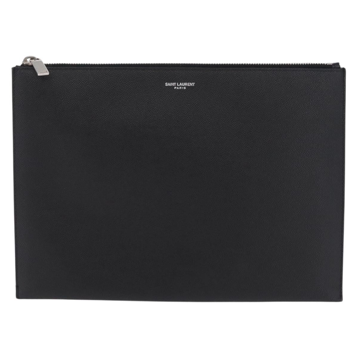 Saint Laurent Letters Zip Clutch Leather Black