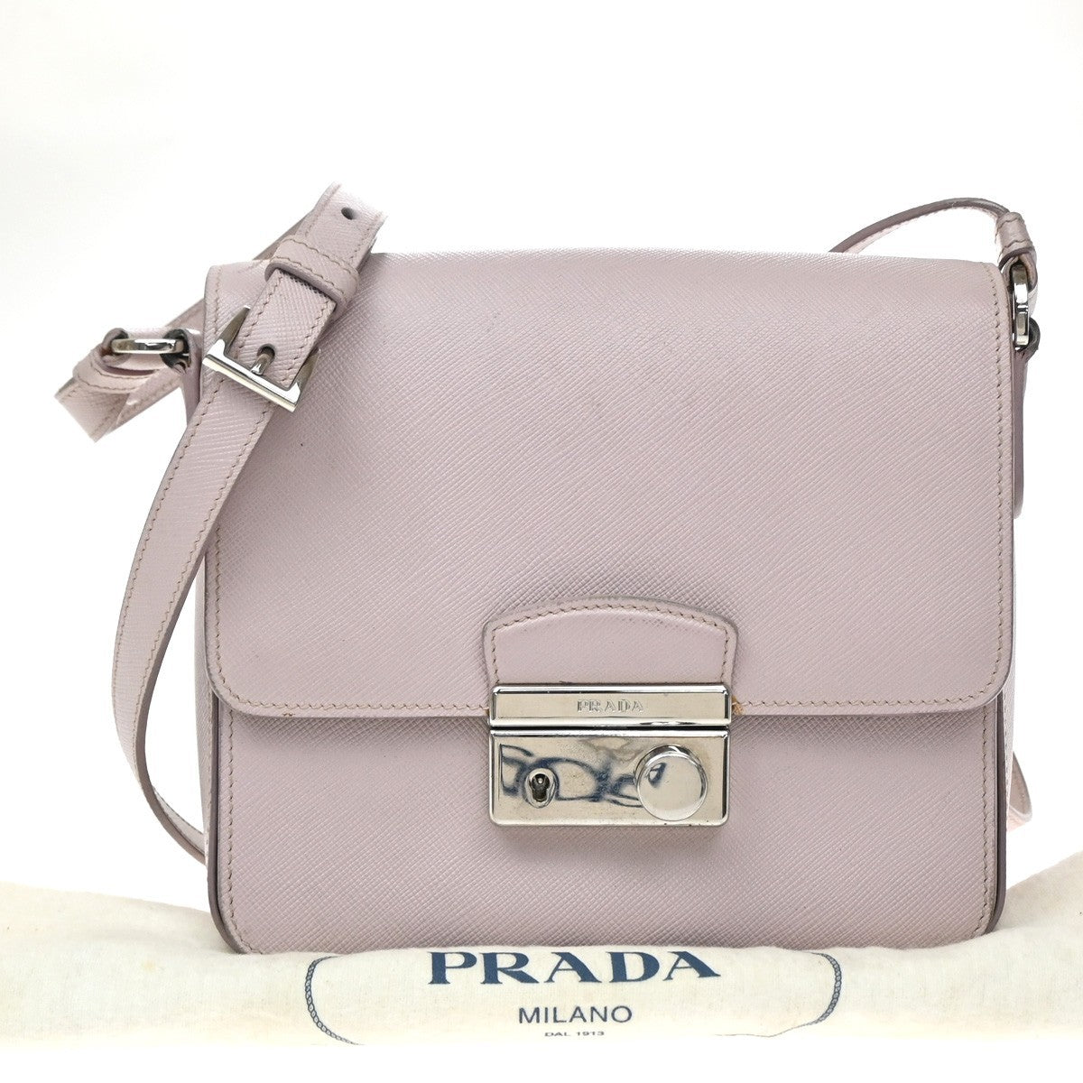Prada Sound Flap Embroidered Saffiano Pink Leather Bag