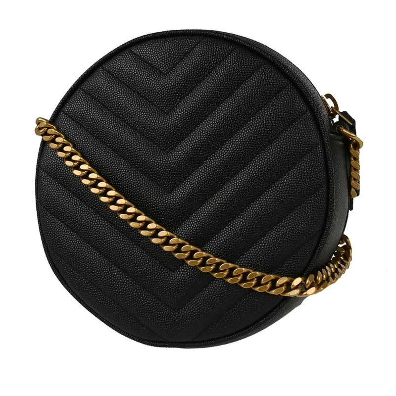 Saint Laurent Vinyle Round Belt Matelasse Chevron Leather Black Bag