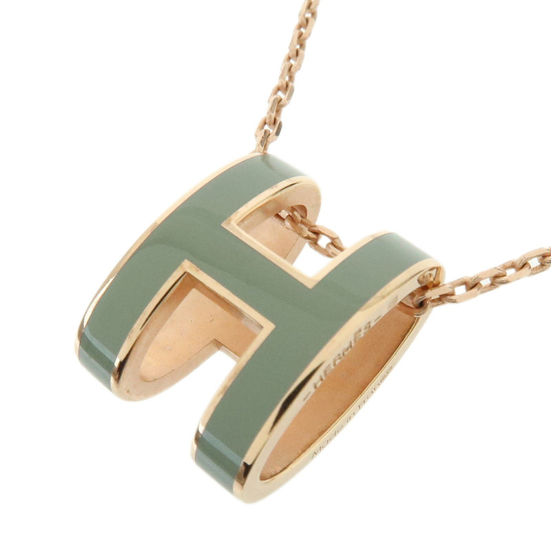 Hermes Pop H Pendant Chain Metal And Enamel Pink Rose_gold Bijoux