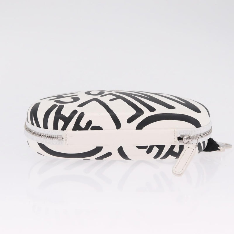 Chanel Coco Neige Zip Around Sunglasses Case With Chain Printed Leather White