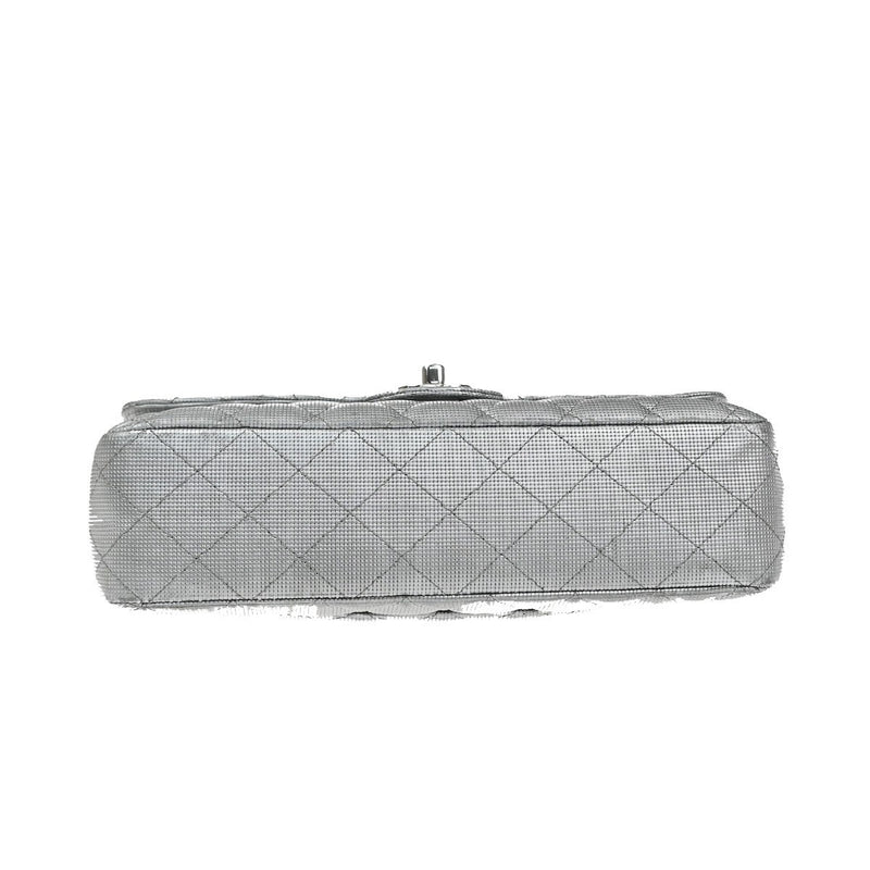 Chanel Classic Timeless Double Flap Pixel Effect Quilted Calfskin Silver Leather Bag