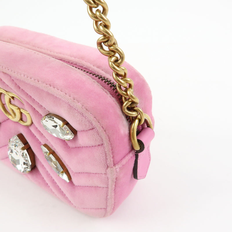 Gucci Gg Marmont Crystal Embellished Matelasse Velvet Pink Bag