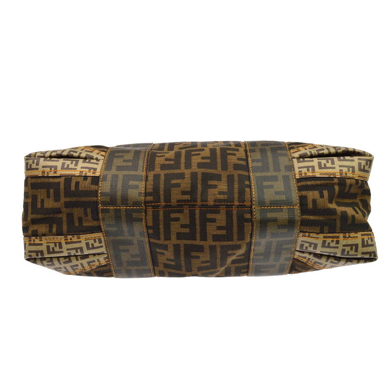 Fendi B Mix Zucca Mixed Media Brown Canvas Bag