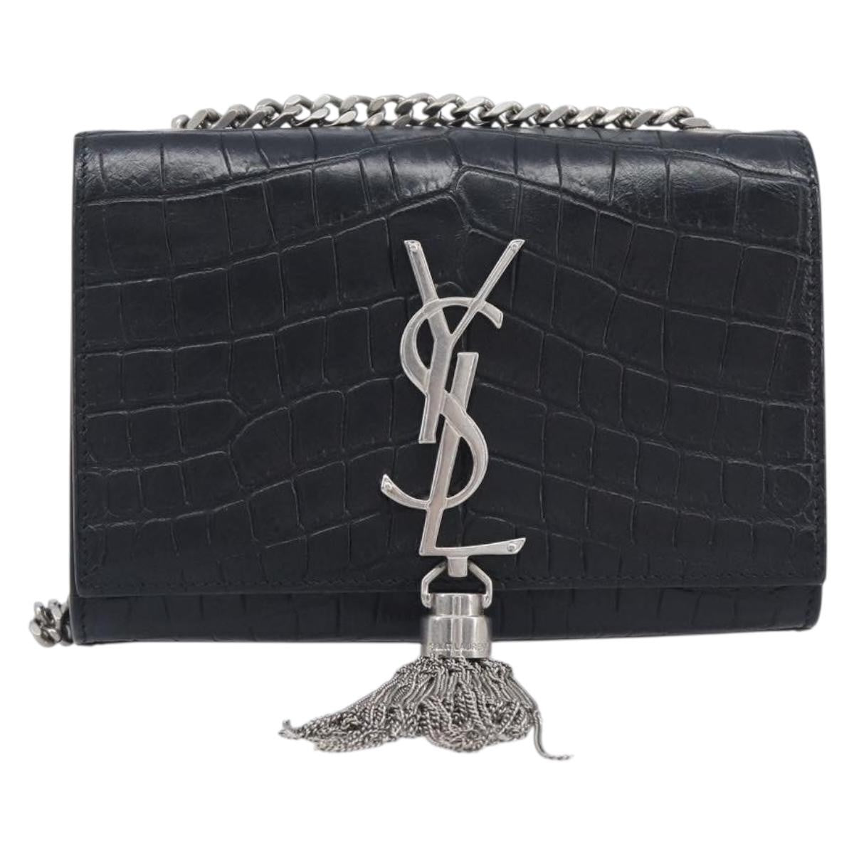 Saint Laurent Classic Monogram Tassel Chain Crocodile Embossed Leather Black Bag