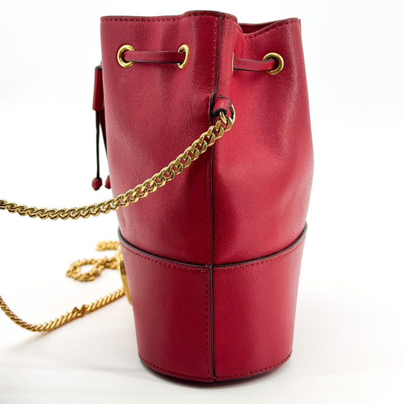 Valentino Garavani Vlogo Drawstring Bucket Leather Gold Bag