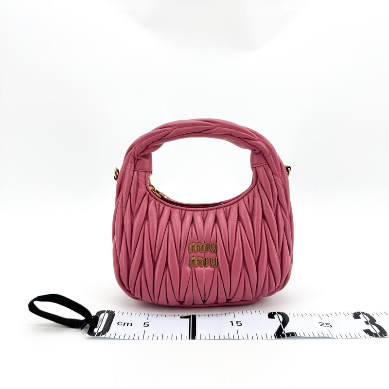 Miu Miu Wander Hobo Matelasse Satin Pink Leather