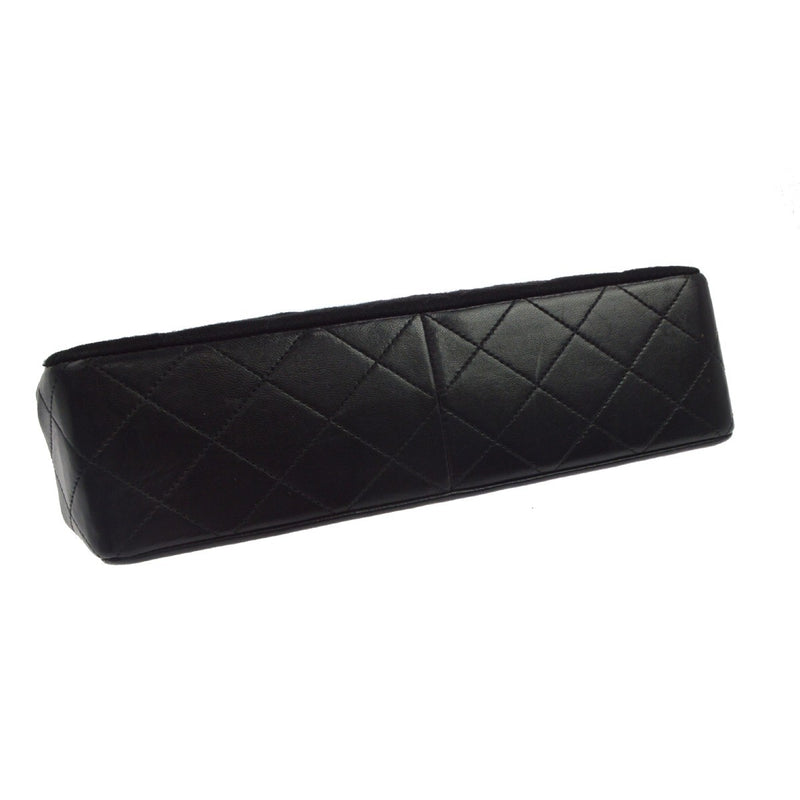 Chanel Vintage Cc Chain Flap Quilted Jersey And Lambskin Black Leather Bag