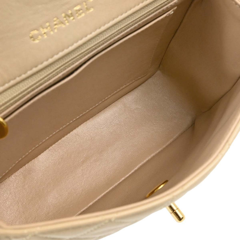 Chanel Cc Top Handle Flap Quilted Lambskin Beige Leather Bag