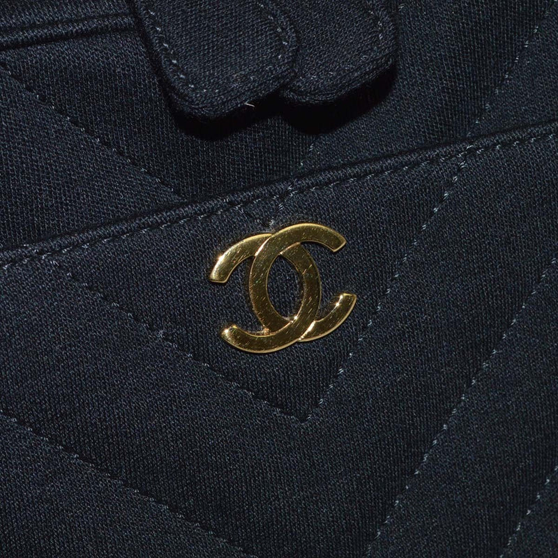 Chanel Vintage Pocket Camera Chevron Jersey Black Canvas Bag