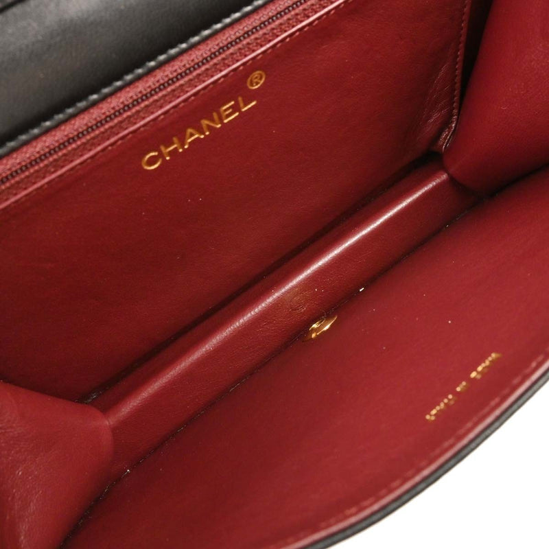 Chanel Vintage Full Flap Quilted Lambskin Black Leather Bag
