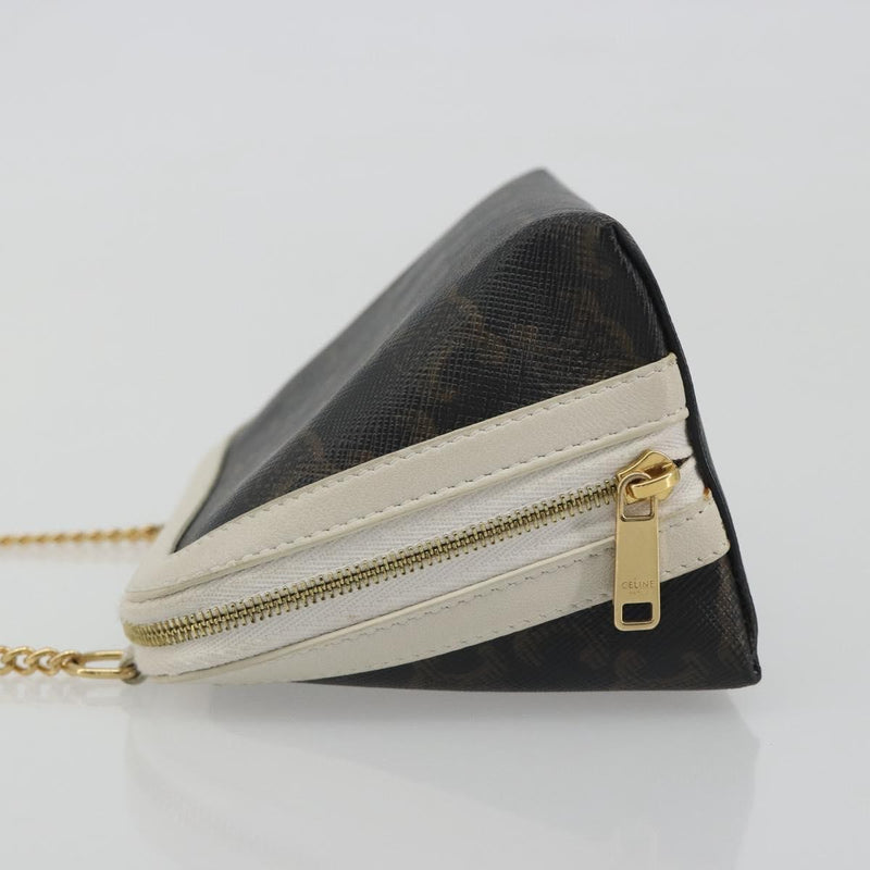 Celine Zip Around Chain Clutch Triomphe Coated Canvas Brown