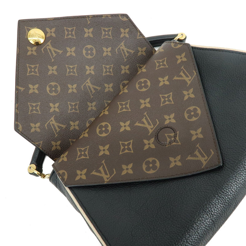 Louis Vuitton Double V Calfskin With Monogram Canvas Black Leather Bag