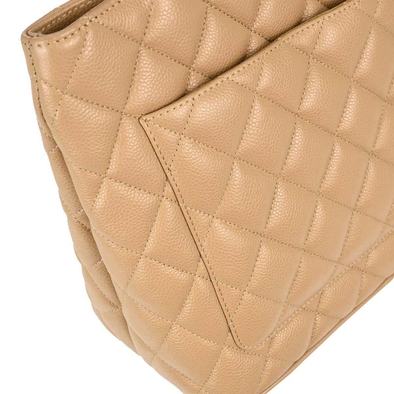 Chanel Medallion Quilted Caviar Beige Leather Bag