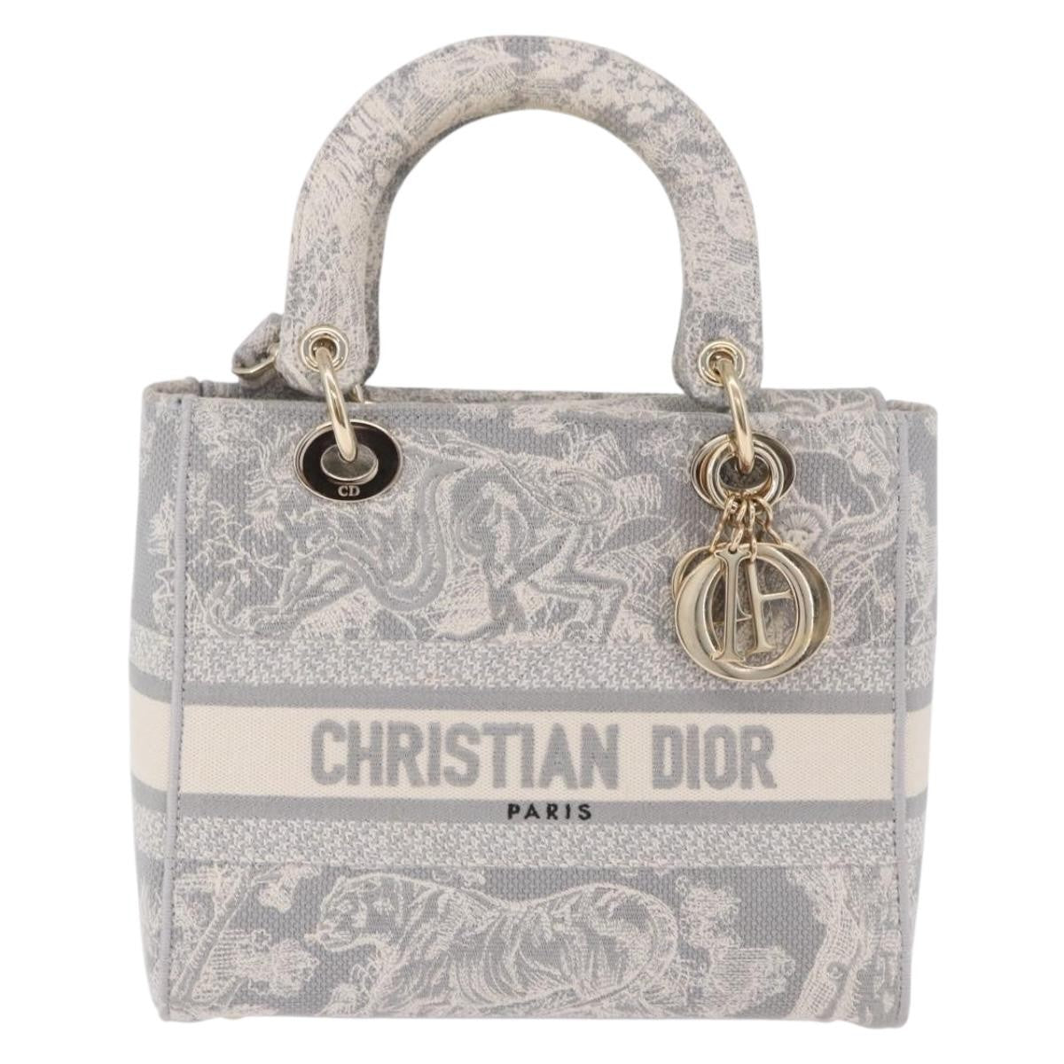 Christian Dior Lady Embroidered Canvas Gray Bag
