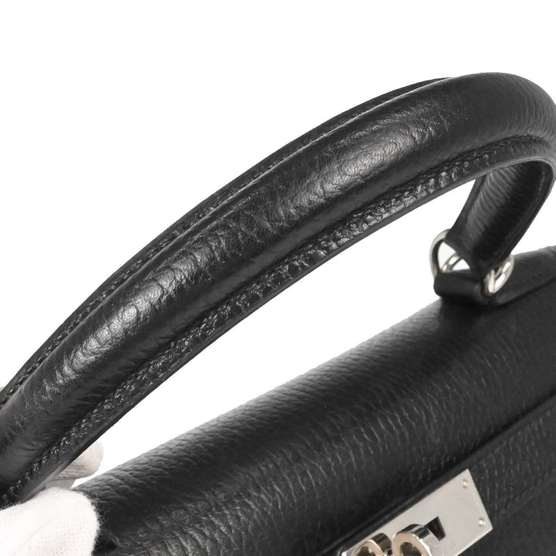 Hermes Kelly Black Vache Liegee With Palladium Hardware Calfskin Bag