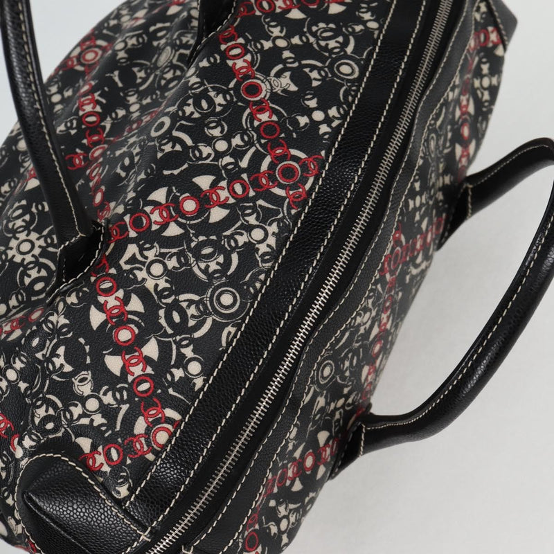 Chanel Optic Coco Bowler Printed Coated Canvas With Caviar Black Bag