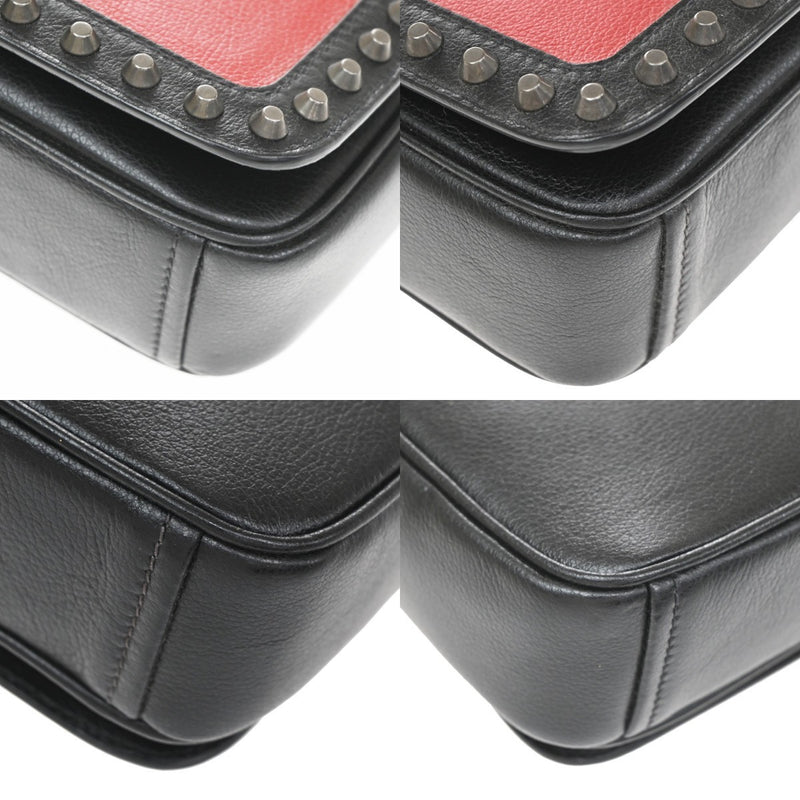Prada Chain Flap Bag Studded Glace Calf Red Leather