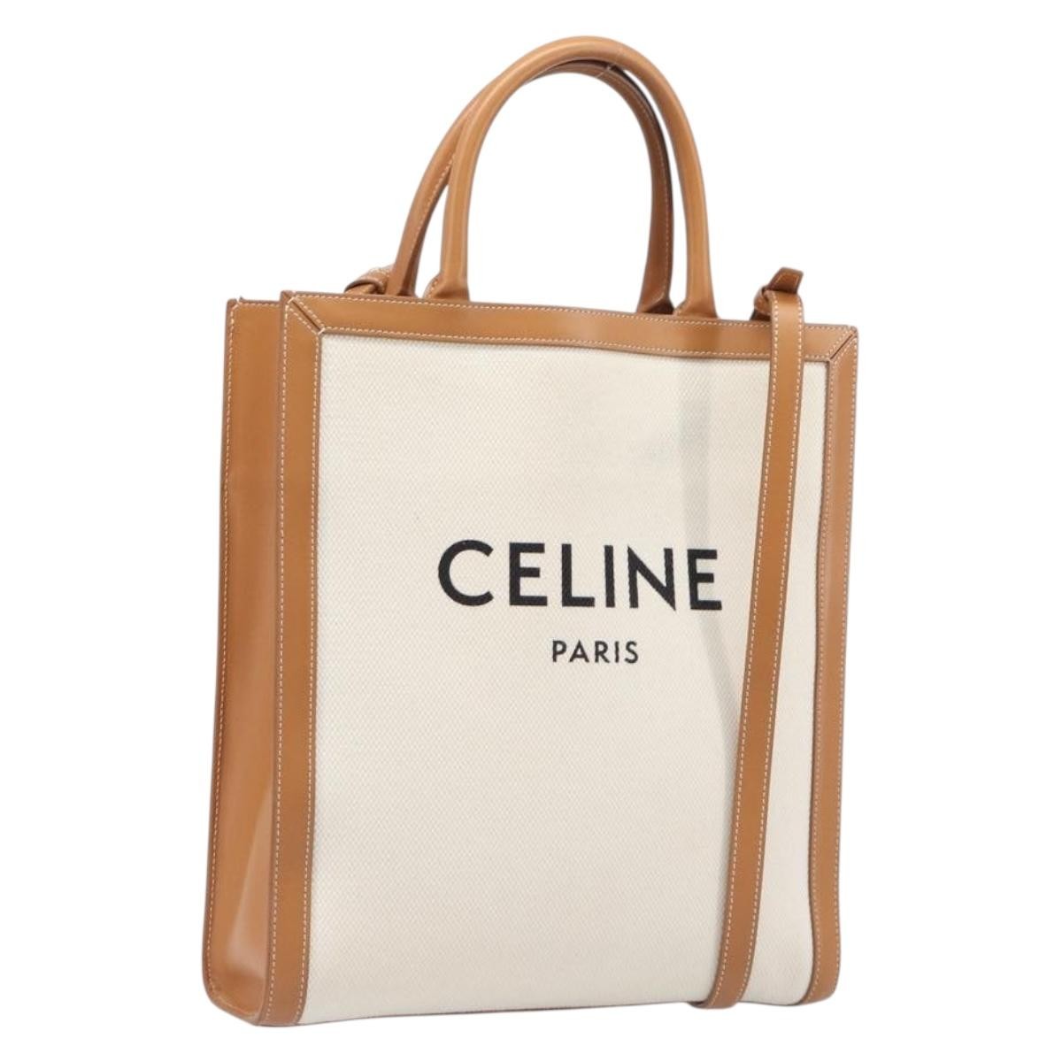 Celine Vertical Cabas Canvas With Leather Beige Bag