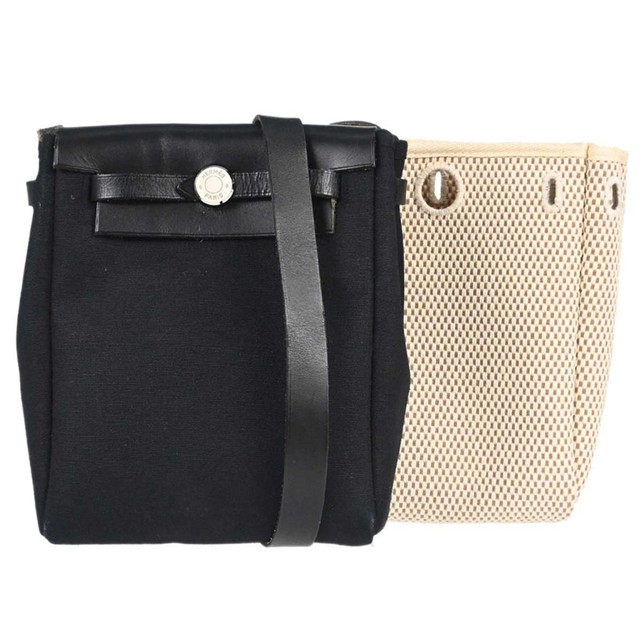 Hermes Herbag Toile And Leather Black Canvas Bag