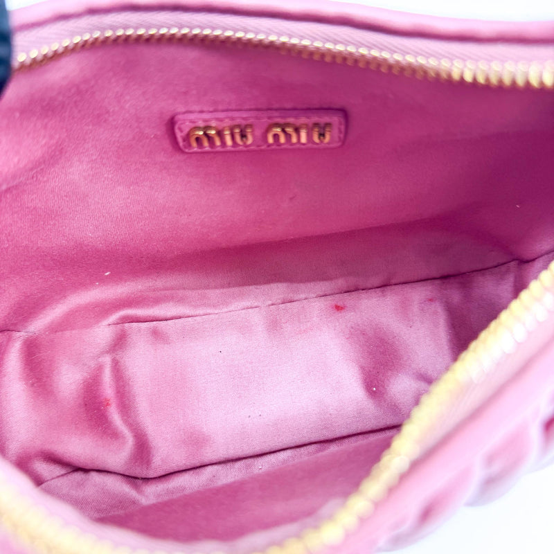 Miu Miu Wander Hobo Matelasse Satin Pink Leather