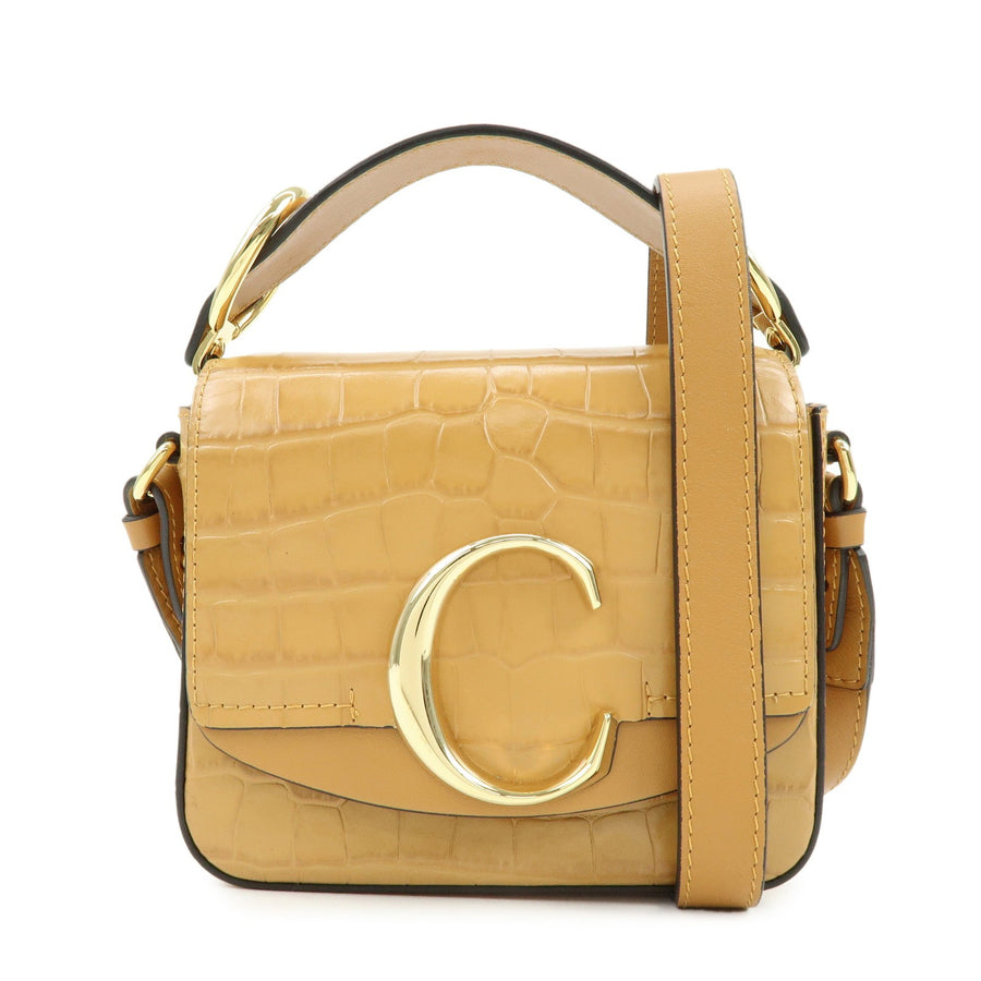Chloe C Flap Crocodile Embossed Leather Brown Bag