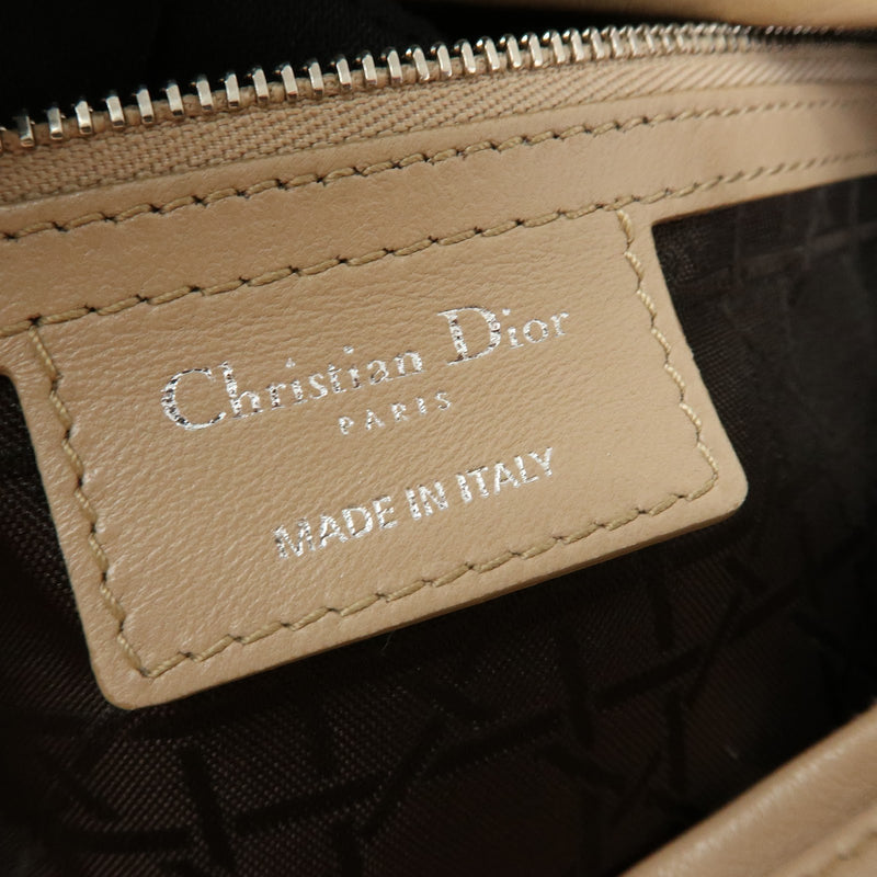 Christian Dior Lady Cannage Quilt Lambskin Beige Leather Bag